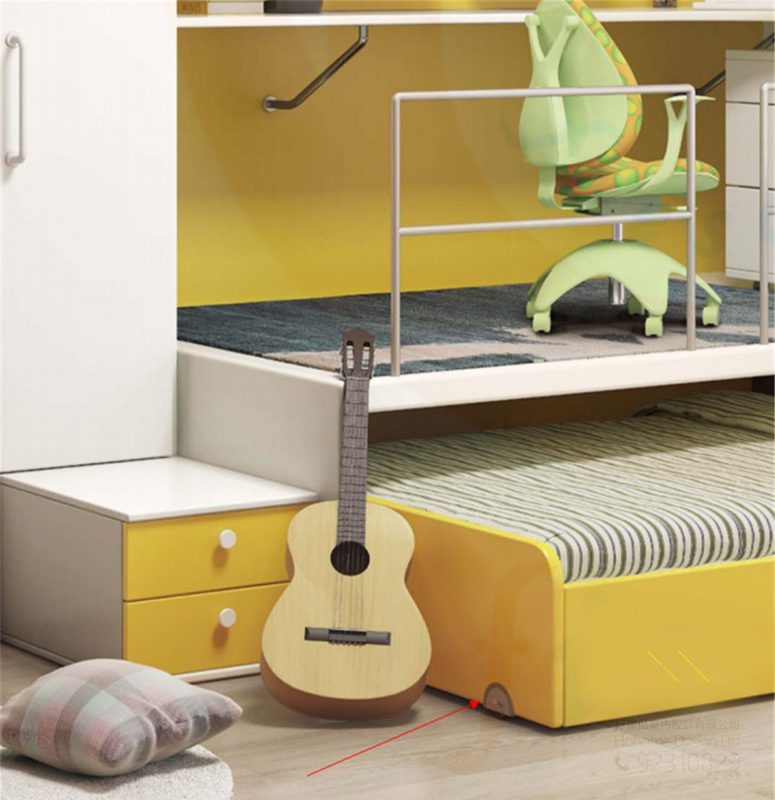 子母床必備的嵌入式移動滑輪五金，適合應用在訂造子母床、組合床 / 上下床 / 碌架床、儲物櫃及書櫃或其他由我們設計師建議的訂造傢俬之上