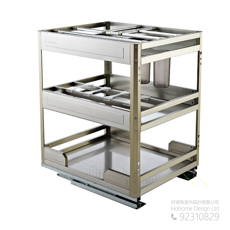 高質素多層不锈鋼廚櫃抽屉式調味料拉籃，適合應用在訂造廚櫃或其他由我們設計師建議的訂造傢俬之上