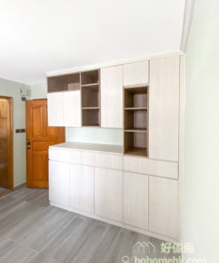 客廳C字櫃, 組合層, 儲物櫃, 以淺木色取代白色令空間更溫暖
