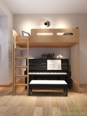 The height of the lower space can be customized to your needs. You can even fit a large piano if necessary!