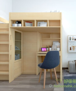 高架床連衣櫃書枱儲物組合,放埋電腦椅或座椅,都不會令空間變得擠擁,反而令空間的實用性大大提高!