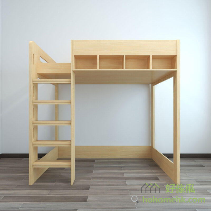 高架床本身自帶儲物格，又是床又是儲物櫃，床內側的儲物位置亦可當成床頭櫃使用。