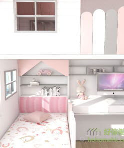兒童房和睡房是仔女個人的小天地，自然可以按他們的喜好去設計及配色，女仔就一定會喜歡粉紅色和屋仔床的設計啦。