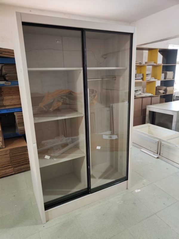 工廠實拍：WallaceS+奶茶色玻璃趟門衣櫃，1.2米款