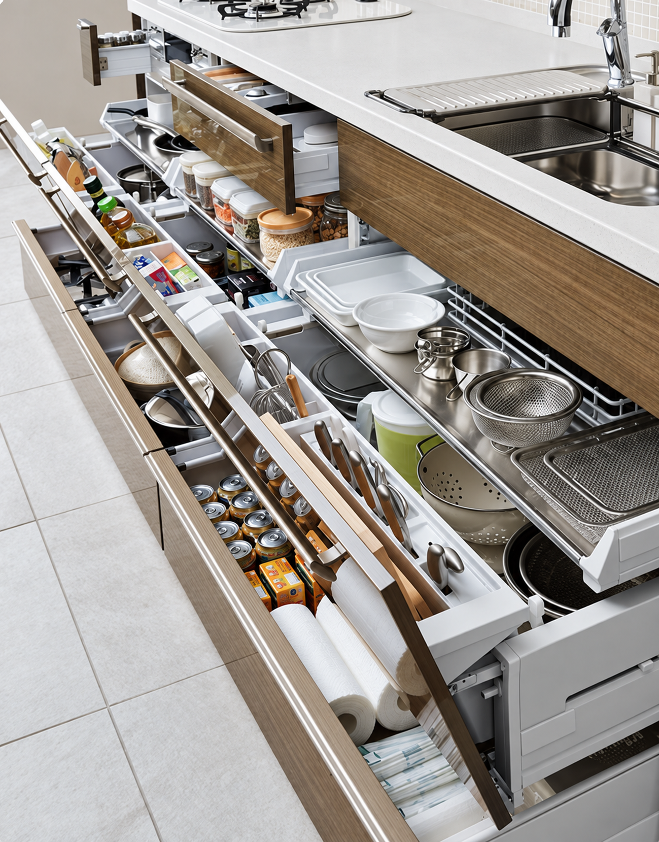 廚房櫃桶、餐具分格與鍋具收納