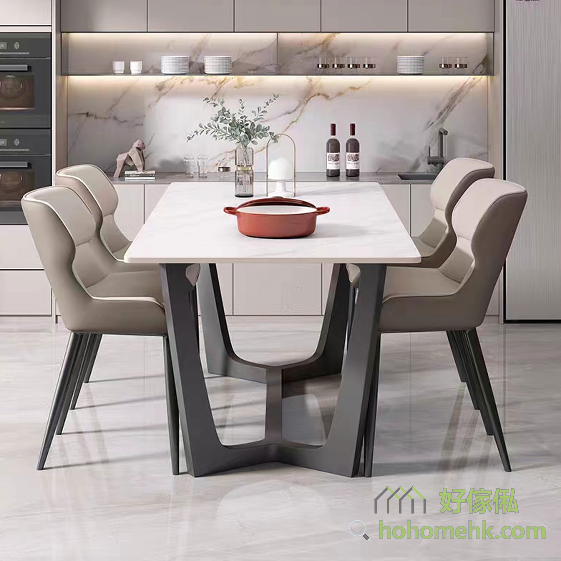 Febe意式時尚岩板餐桌(Y字腳#810款)備有多色岩板選擇，配襯不同風格的客飯廳。啞面與亮光面岩板各具特色。