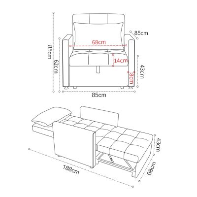 85cm wide x85cm~188cm deep x85cm high