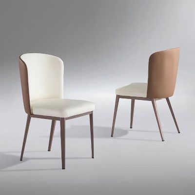 #608 (現代極簡) 白拼啡色餐椅，流線形設計展現優雅氣質