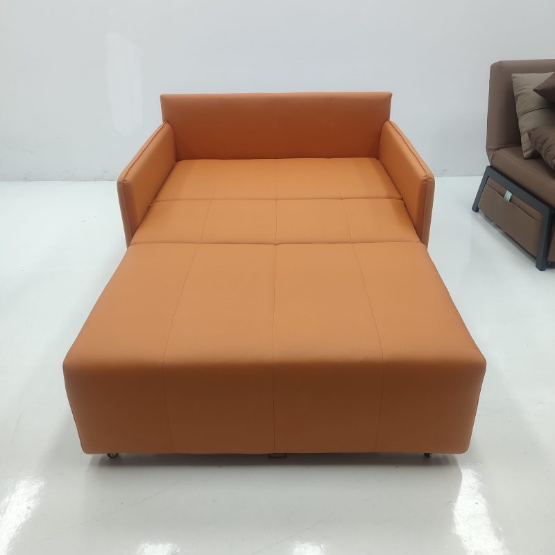 1.35米梳化床實拍照，橙色科技布 (隨緣布藝貓抓布896-11 (梳化)、隨緣布藝貓抓布896-12 (cushion))