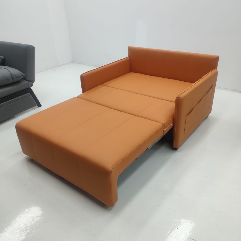 1.35米梳化床實拍照，橙色科技布 (隨緣布藝貓抓布896-11 (梳化)、隨緣布藝貓抓布896-12 (cushion))
