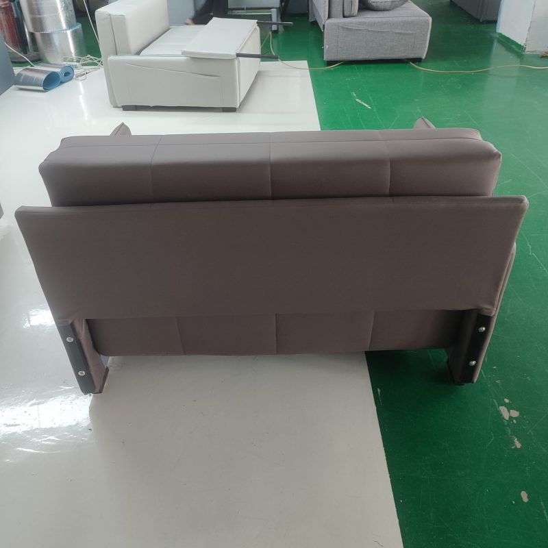 1.35米梳化床實拍照，啡色科技布 (平搏布藝科技布F22-22 (梳化)、平搏布藝科技布F22-20 (cushion))