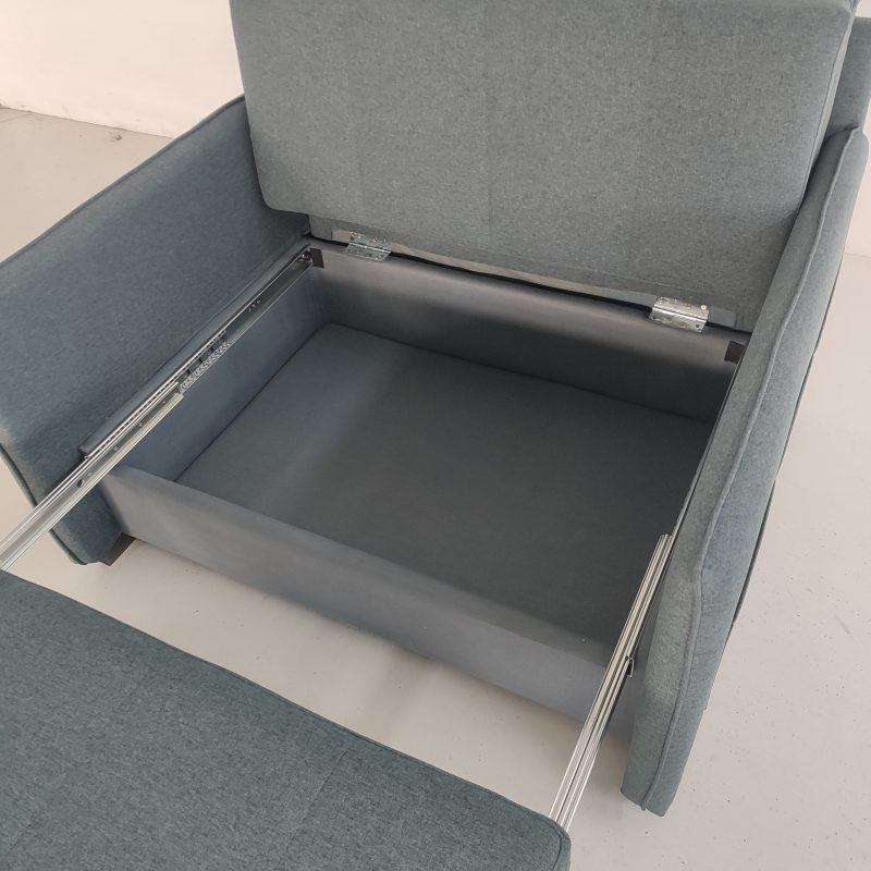 1.15米梳化床實拍照，灰色麻布梳化+cushion (伊人紡織: F188-35灰色)