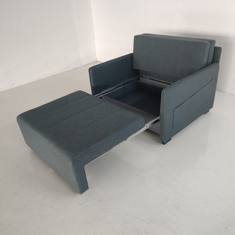1.15米梳化床實拍照，灰色麻布梳化+cushion (伊人紡織: F188-35灰色)