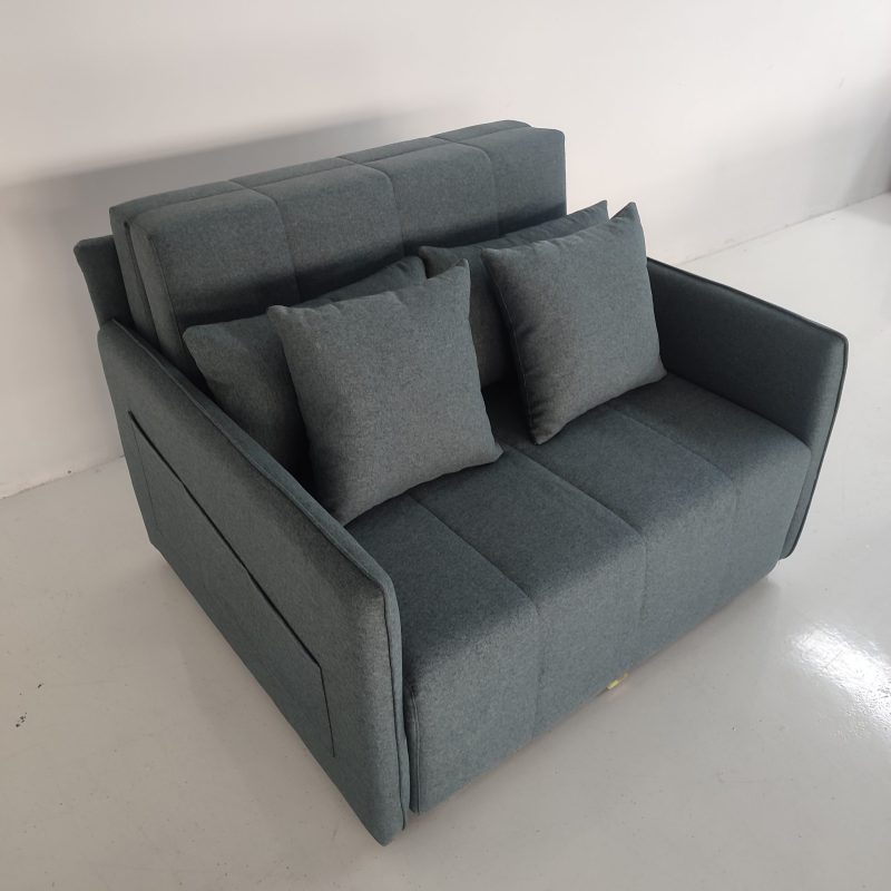 1.15米梳化床實拍照，灰色麻布梳化+cushion (伊人紡織: F188-35灰色)