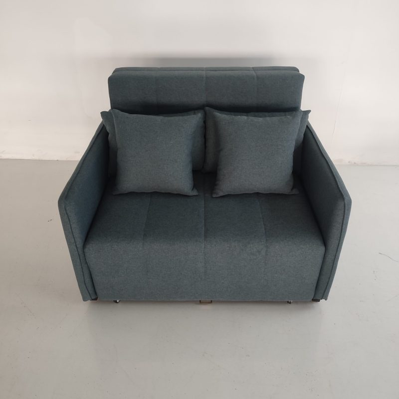 1.15米梳化床實拍照，灰色麻布梳化+cushion (伊人紡織: F188-35灰色)
