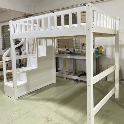 Factory fitting, white, clean bed frame + stair cabinet