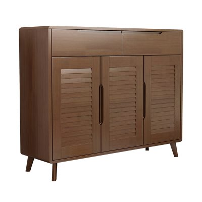 Three-door walnut color shoe cabinet