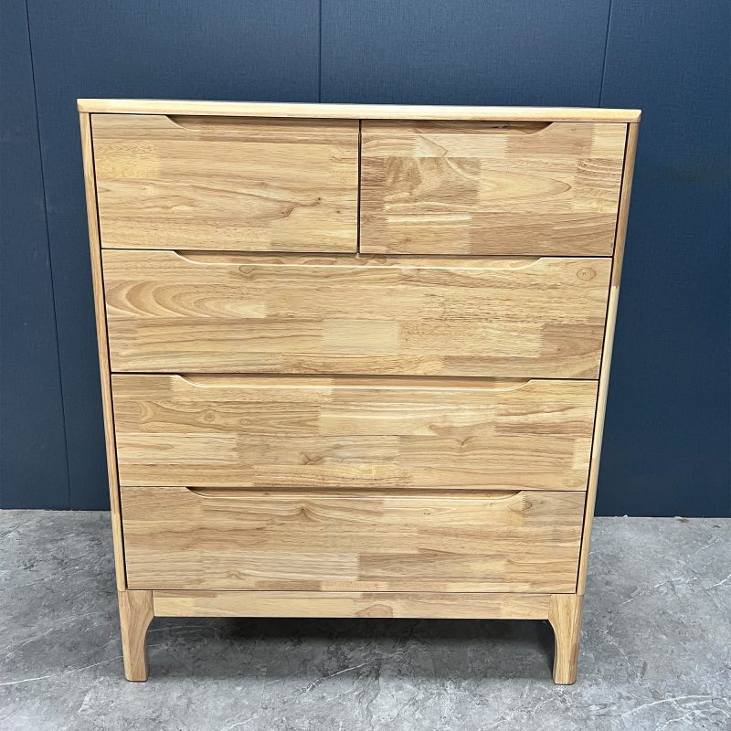 工廠實拍：Riley現代實木斗櫃，五斗款，80cm寬x40cm深x95cm高，原木色