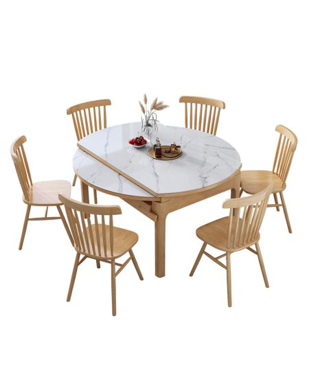 Camila岩板圓形伸縮餐枱 (1枱4椅)