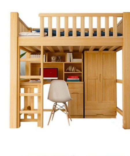 Stella實木高架床連書枱衣櫃組合