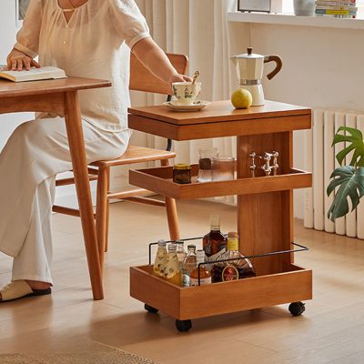 Can be used as a mobile small side cabinet, higher appearance level and more practical; Multi-level storage space to effectively place tableware, drinks, drinks, cups and other items; Easy to use for many people to eat, relieve table pressure.