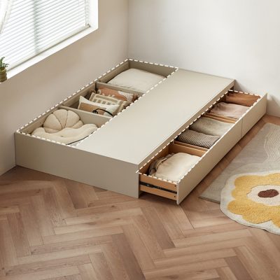 Large capacity under the bed · most of the wardrobe is installed, the outer drawer area is used for bedding clothes, and the inner flap area is used for core throw pillows