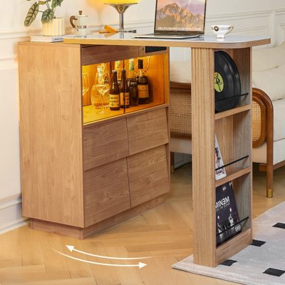 Can be 360° rotation and expansion, flexible place a table multi-purpose, is a wine cabinet, is a bar partition, is also an office table