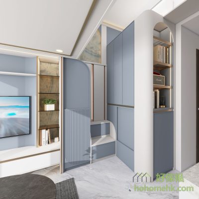 The corner of the tall locker has a large round edge to make the passageway and activity space more open. Cabinet door modeling with a large number of round arch design, with bronze or rose gold metal decorative strips, add a gorgeous style to the home.