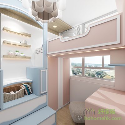 The wardrobes and bookends on both sides are positioned in different directions, so that everyone can use them at the same time without affecting each other. If you want more privacy, you can also simply add fabric curtains on the upper and lower levels.