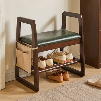 Layla solid wood armrest shoe stool, double-layer design, small shape, fine unit family preferred shoe stool, say goodbye to the cumbersome ordinary stool