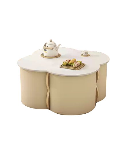 Leah奶油風隱藏收納凳茶几組合 (凳子可儲物)