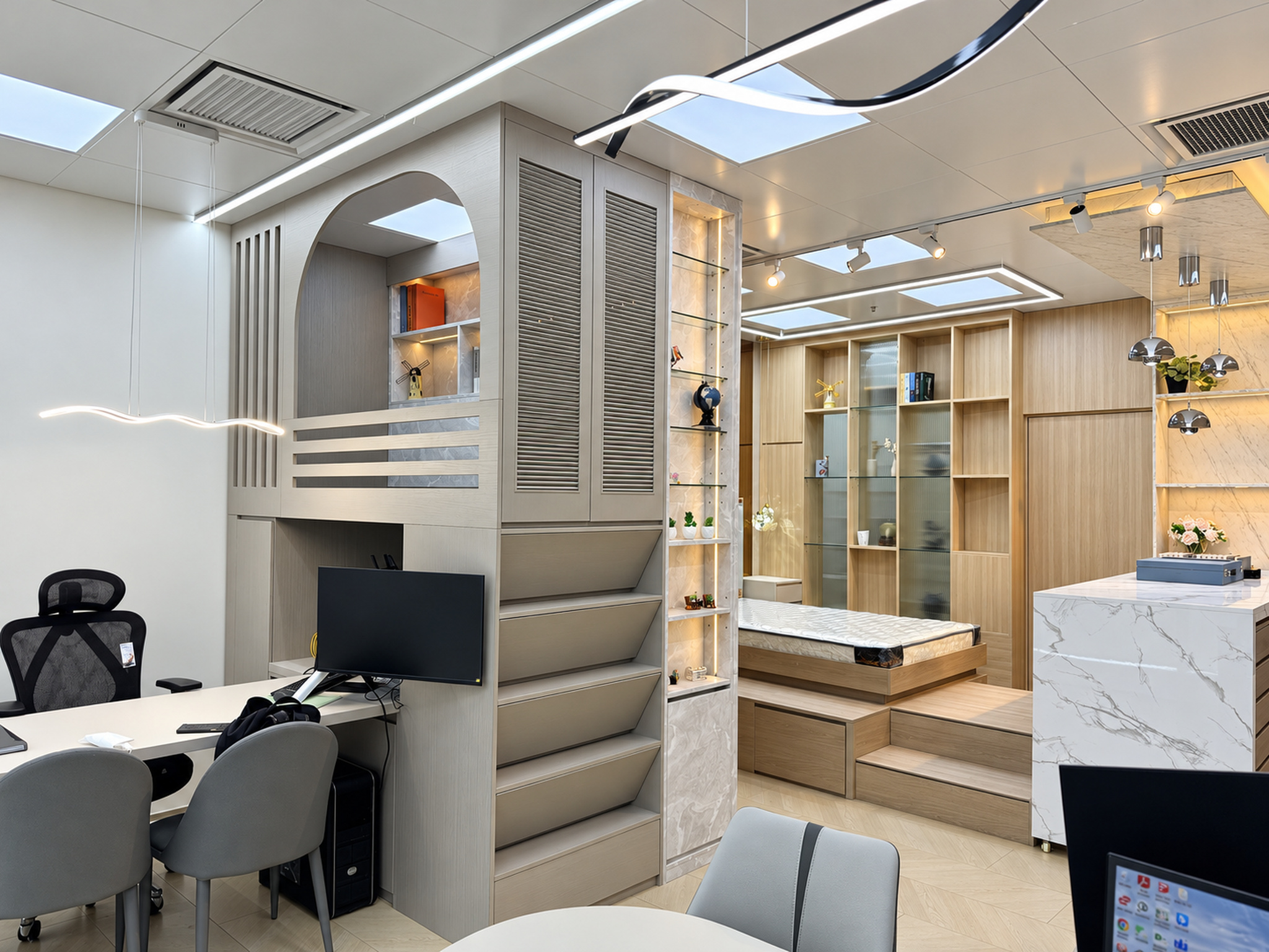 陳列室間隔、收納櫃與通道