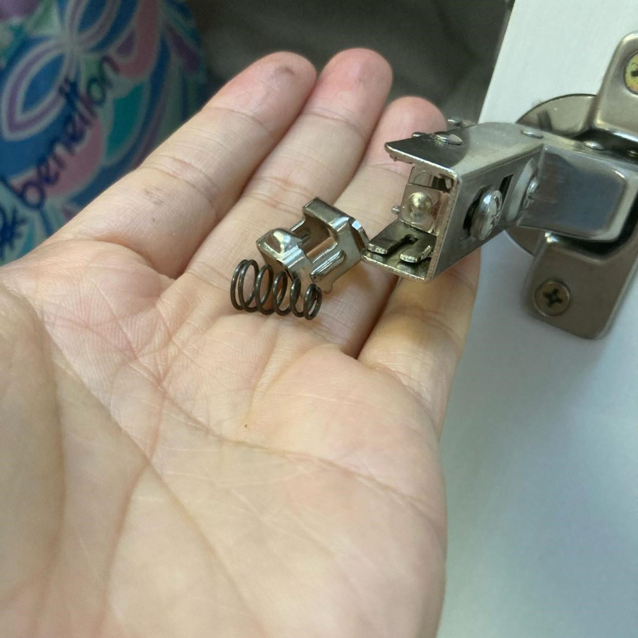 手中損壞門鉸部件與彈簧