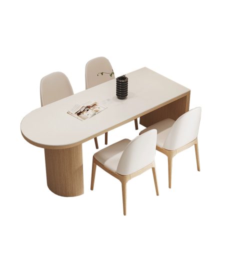 Krissy純白岩板半圓餐枱 (可加配餐椅)