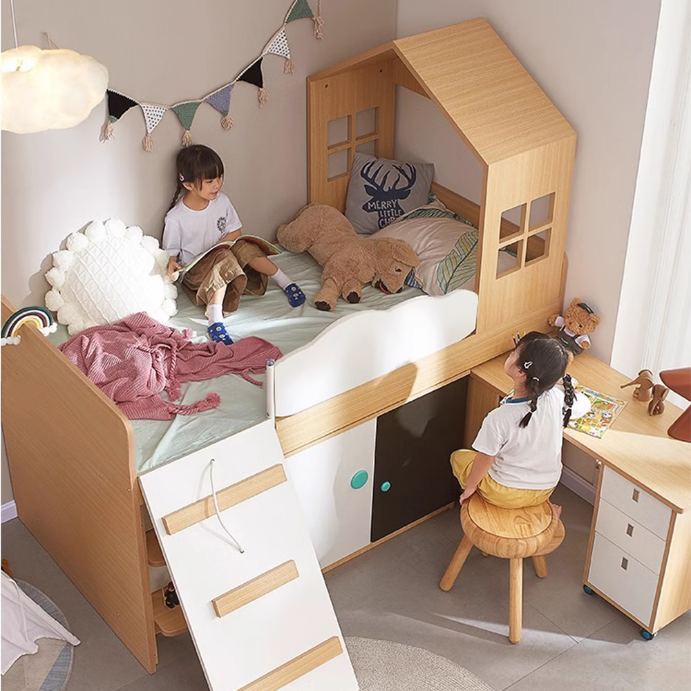 Riley 兒童半高床帶衣櫃書枱組合，細單位必備傢俬，讓小朋友有自己嘅獨立空間
