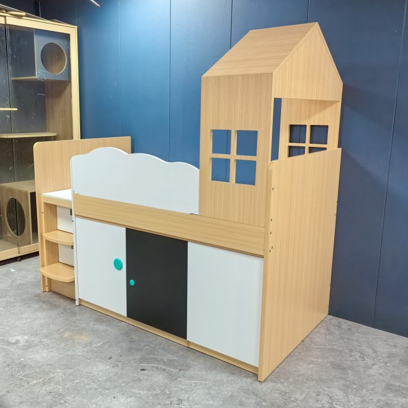 工廠實拍：Riley兒童半高床帶衣櫃書枱組合，樹屋半高床，1000mmx1900mm