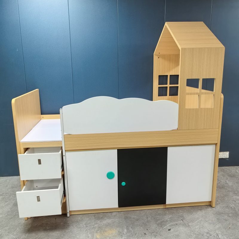 工廠實拍：Riley兒童半高床帶衣櫃書枱組合，樹屋半高床，1000mmx1900mm