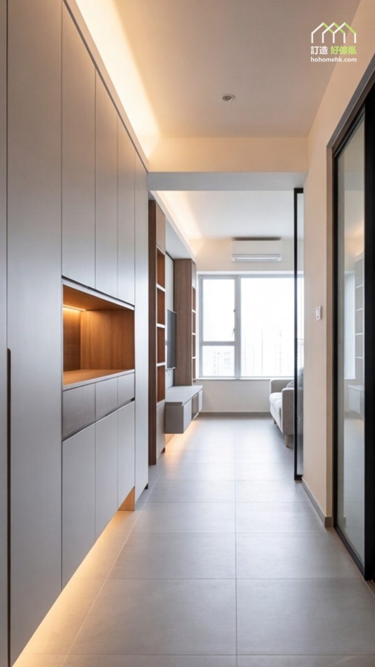 木紋中空格串連灰木全屋訂造傢俬配搭